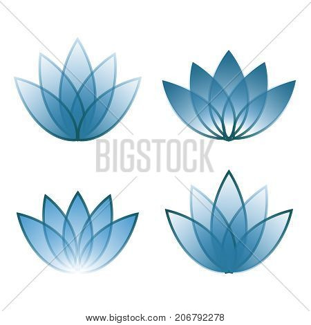Four blue icon lotos lines. Set illustrations on white