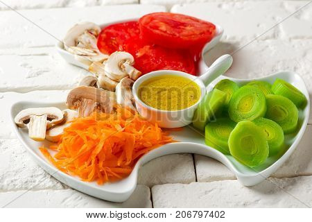 Crudites Salad with classic vinaigrette. selective focus