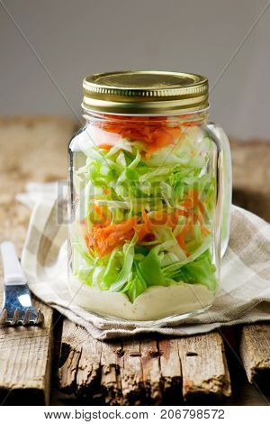cale slaw salad in the maison jar.. style rustic.selective focus