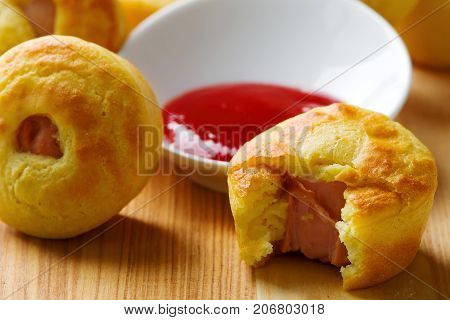 Mini corn dog. style rustic. selective focus
