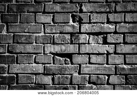 black brick old broken wall background texture