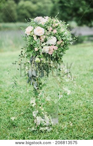 colomn with flowers for werdding ceremony in fine art style
