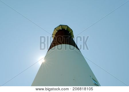 Barnegat Lighthouse New Jersey on a beautiful summer day clear blue skies
