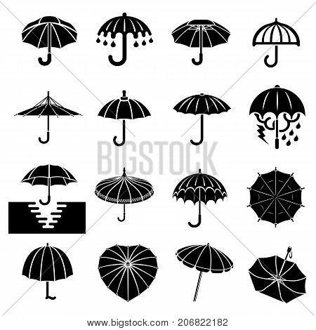 Umbrella icons set. Simple illustration of 16 umbrella vector icons for web