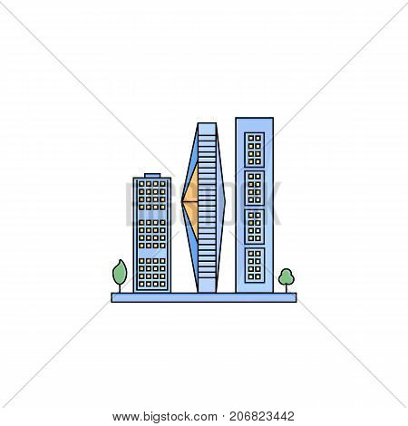 Set of skyscrapers in flat line design. Vector icon of modern city buildings. Concept of business center and downtown. Great for web and graphic design, maps, brochures, banners, infographics.