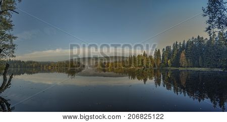 Blue Morning Near Kladska Pond In Autumn Time