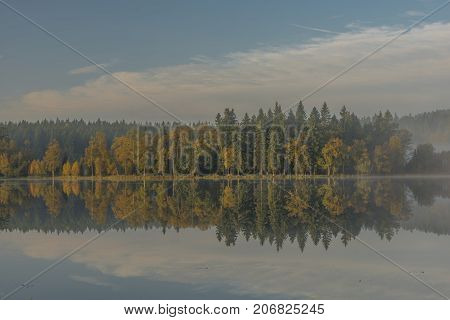 Blue Morning Near Kladska Pond In Autumn Time