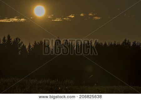 Sunset in Slavkovsky les national park in autumn evening