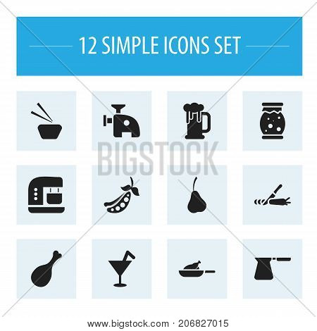 Set Of 12 Editable Food Icons. Includes Symbols Such As Homemade Jelly, Coffee Pot, Mixer And More
