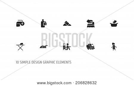 Set Of 10 Editable Cleanup Icons. Includes Symbols Such As Chores, Clothes Washing, Bleach And More