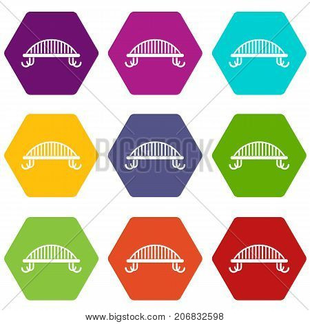 Bench with backrest icon set many color hexahedron isolated on white vector illustration