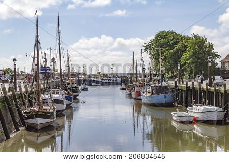 Harbour scenery in Buesum around Dithmarschen in Schleswig-Holstein located in Germany