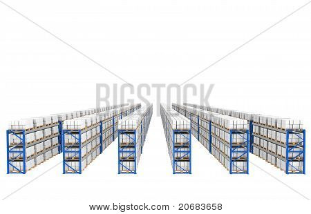 Regale X 60. Top Perspektivansicht. Teil einer blauen Lager und Logistik-Serie.