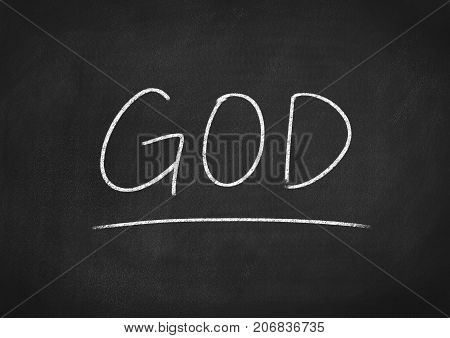 God concept word on a blackboard background