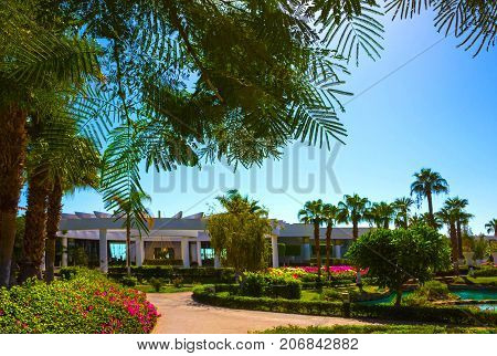 Sharm El Sheikh, Egypt - September 26, 2017: Buildings and Area Hotel Monter Carlo Sharm Resort and SPA at Sharm El Sheikh, Egypt on September 26, 2017