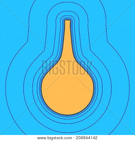 Enema sign. Vector. Sand color icon with black contour and equidistant blue contours like field at sky blue background. Like waves on map - island in ocean or sea.