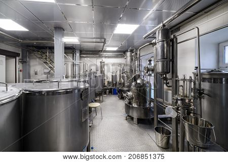 Industrial food equipment, industrial distillers of alcohol. Clean, chrome equipment
