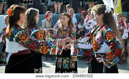 Borschiv - Ternopil - Ukraine - September 8 2013. Ukrainian folk holiday Borschevsk black embroidery and borscht