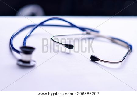 Stethoscope on a table in a doctor's office