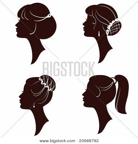 Kapsels, vector mooie vrouwen en meisje silhouetten