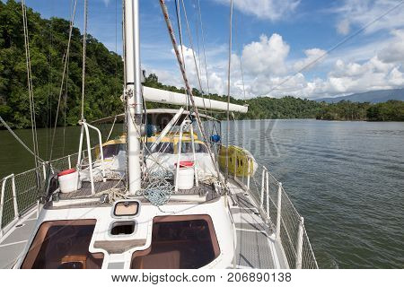Rio Dulce Guatemala with a sailing boat