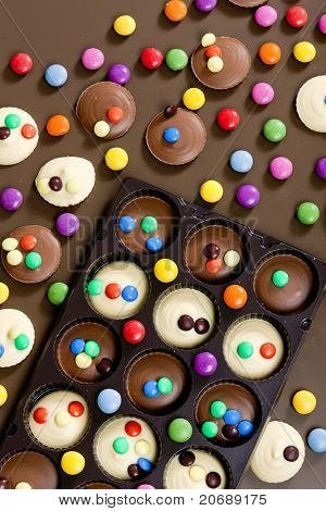 still life of chocolate with smarties