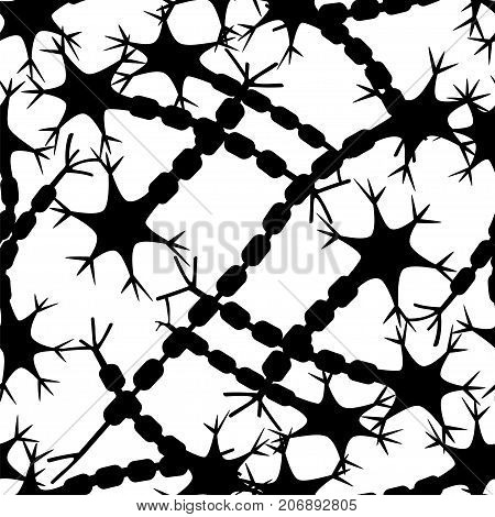 Neuron cells seamless pattern. Stock vector illustration of neural tissue view. Medicine and biology collection