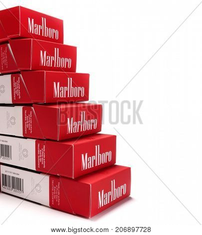 Prague, Czech Republic- May 10, 2017. Cigarette Marlboro