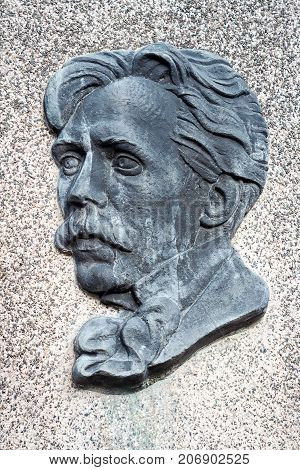 VILNIUS LITHUANIA _ March 13 2017.Bas-relief of famous Lithuanian composer and painter M. K. Ciurlionis on his grave