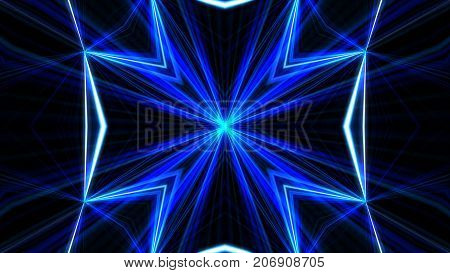 Vj Fractal Blue Kaleidoscopic Background. Background Motion With Fractal Design. Disco Spectrum Ligh