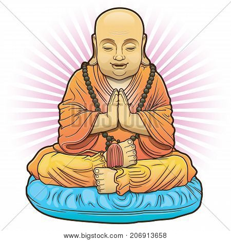 little happy buddha meditating pose vector illustration