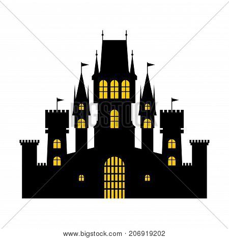 Halloween, silhouette of a fairytale castle. Vector illustration