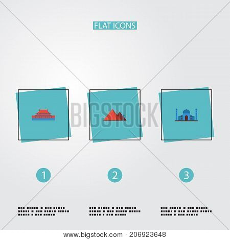 Flat Icons India Mosque, Beijing, Great Pyramid And Other Vector Elements