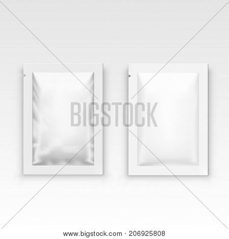 White Blank Clear Sachet For Food, Medical Or Cosmetics. EPS10 Vector