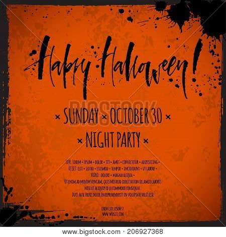 Happy Halloween party card sample. Modern calligraphy, vector illustration. Template for posters, banners, web design or photo overlays.