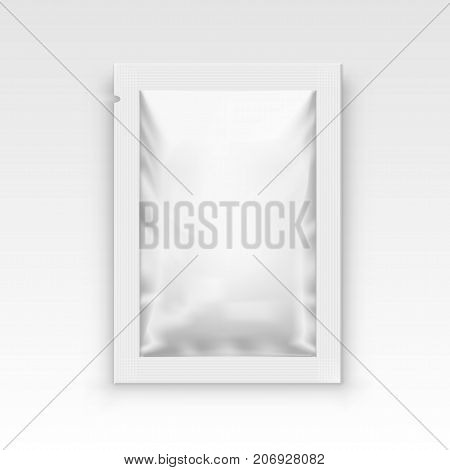 White Blank Clear Sachet For Food, Medical Or Cosmetics. EPS10 Vector