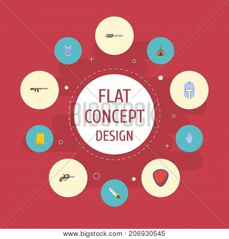 Flat Icons Assault Rifle, Firearm, Blade And Other Vector Elements