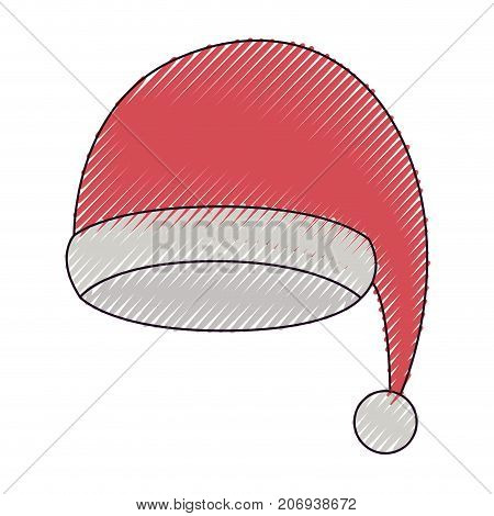 santa claus christmas cap on color crayon silhouette on white background vector illustration