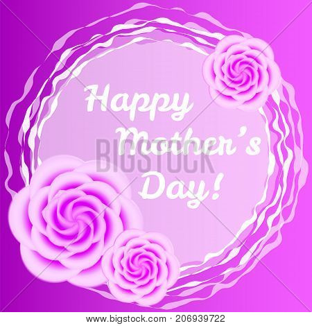 Vector gift card design template for mothers day and woman day with pink roses. Psatel pink and purple elegant flower illustration for poster and cover.