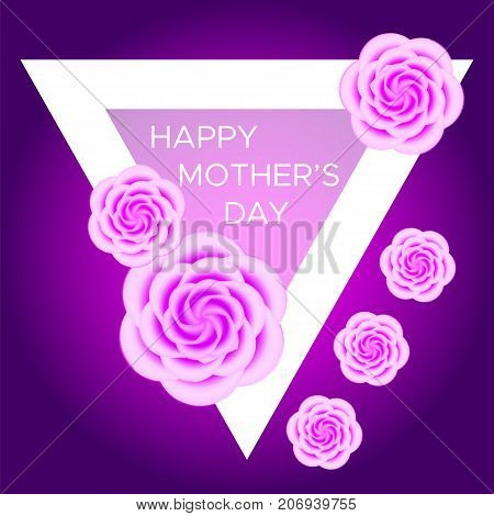 Vector gift card design template for mothers day and woman day with pink roses. Psatel pink and purple elegant flower illustration for poster and cover.