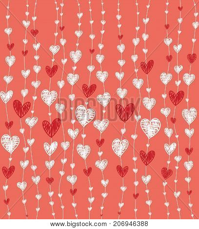 Red pattern with white and red hearts