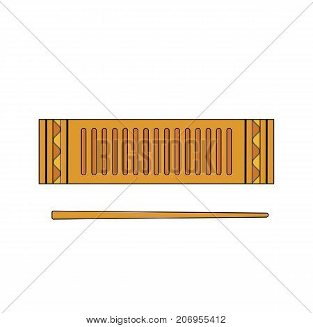 Isolated colorful decorative ornate reco-reco on white background. Colored brazilian musical instrument for bateria of capoeira