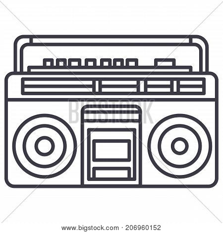 audio cassete player vector line icon, sign, illustration on white background, editable strokes