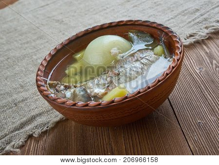 Pomorski Fish soup with whitefish. close up