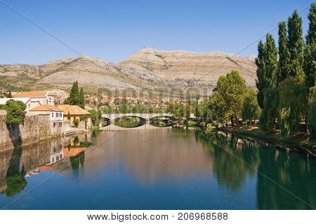 View of Trebisnjica river near Old Town of Trebinje. Bosnia and Herzegovina
