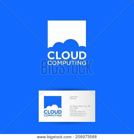 Cloud computing logo. Blue cloud emblems. Communication or network icon.