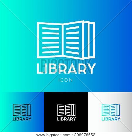 Literature emblem. Electronic library logo.  Open book on a gradient background. Identity.