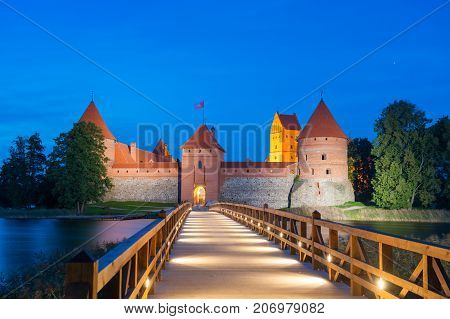 Trakai Castle at night - Island castle in Trakai isd one of the most popular touristic destinations in Lithuania, houses a museum and a cultural center.
