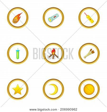 Light icons set. Cartoon style set of 9 light vector icons for web design