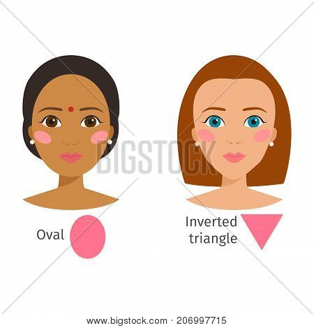 Set of different woman face types shapes female head vector character illustration. Cosmetology avatar shape square makeup. Perfect fresh skin pure beauty attractive model.